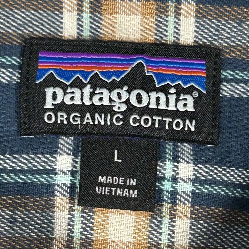 Patagonia Fjord Flannel Shirt Mens L Plaid Brown Blue Long Sleeve Organic 42410 - Picture 3 of 16